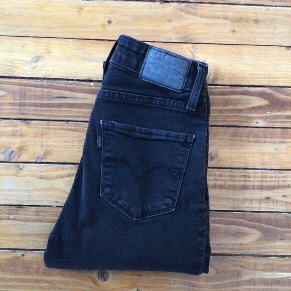 LEVIS 721 black high waisted jeans skinny high-rise filiforme size 25 black - Picture 10 of 10
